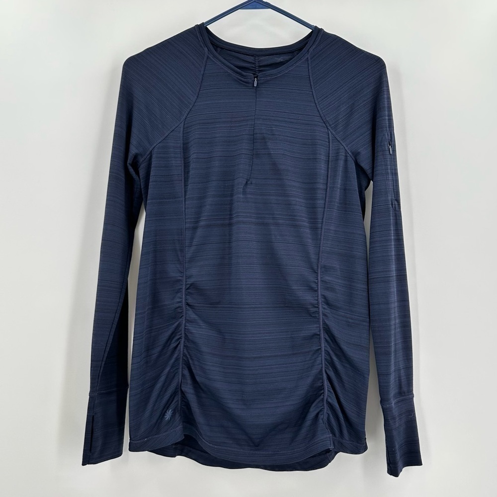 Athleta Women’s Navy/Black Long Sleeve Ruched Athletic Top Size Medium